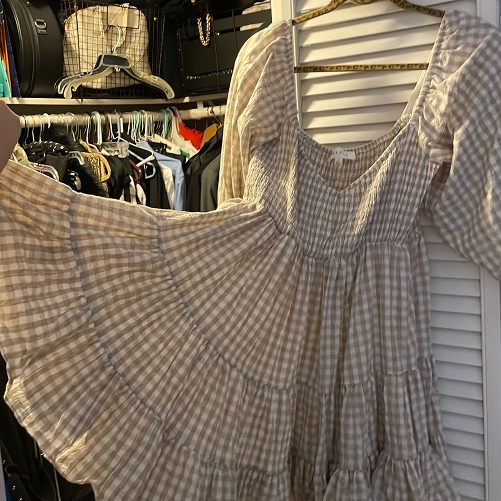 Cream Gingham mini Dress